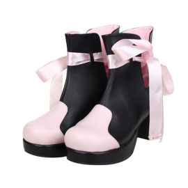 Cosplay Lolita shoes with pink ribbon