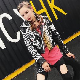 Punk style leather jacket with rivets