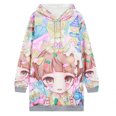 Colorful anime style long hoodie