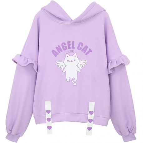 Light purple angel cat hoodie with little wings