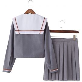 Grey school uniform with pink bow