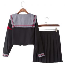 Red black school uniform with red bow