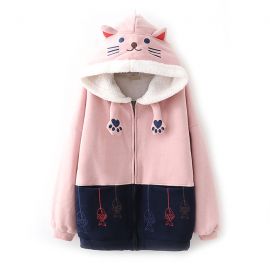 Cat pattern kawaii lined hoodie