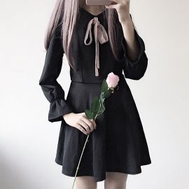 Japanese black dress with pink ribbon