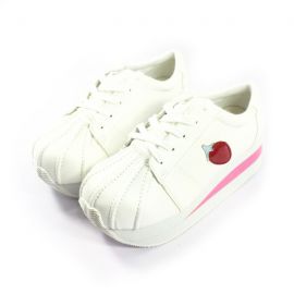 Strawberry pattern thick bottom leather shoes