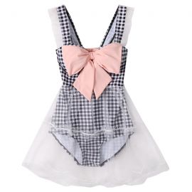 Plaid lolita swimsuit with bow