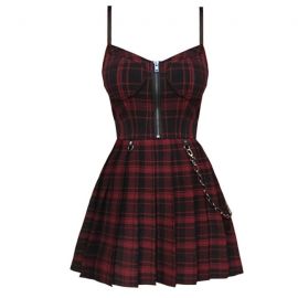 Red punk style checkered dress