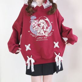 Little Red hoodie with ruffled lace collar