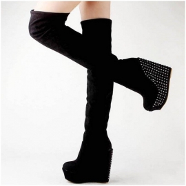 Women's black thigh boots with rivets