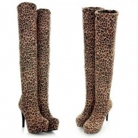 Calf lenght leopard mocca boots