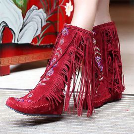 Women's calf length boots with tassels