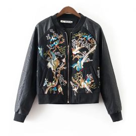 Stylish floral pattern leather jacket