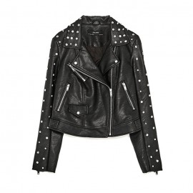 Women's skull pattern leather jacket with rivets