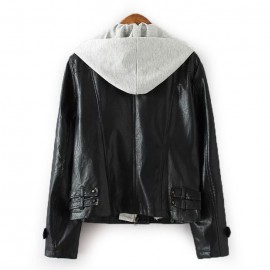 Women's leather jacket with hood