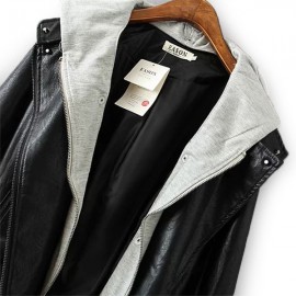 Women's leather jacket with hood